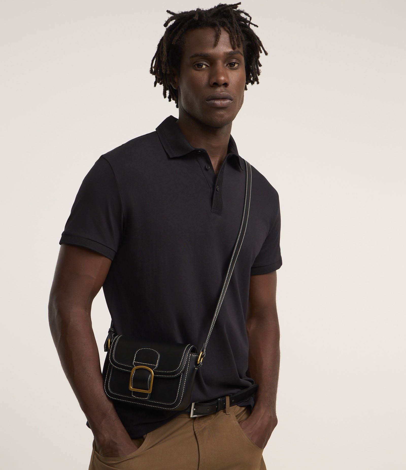 Polo Regular em Algodão Peruano com Detalhes Texturizados Preto 1