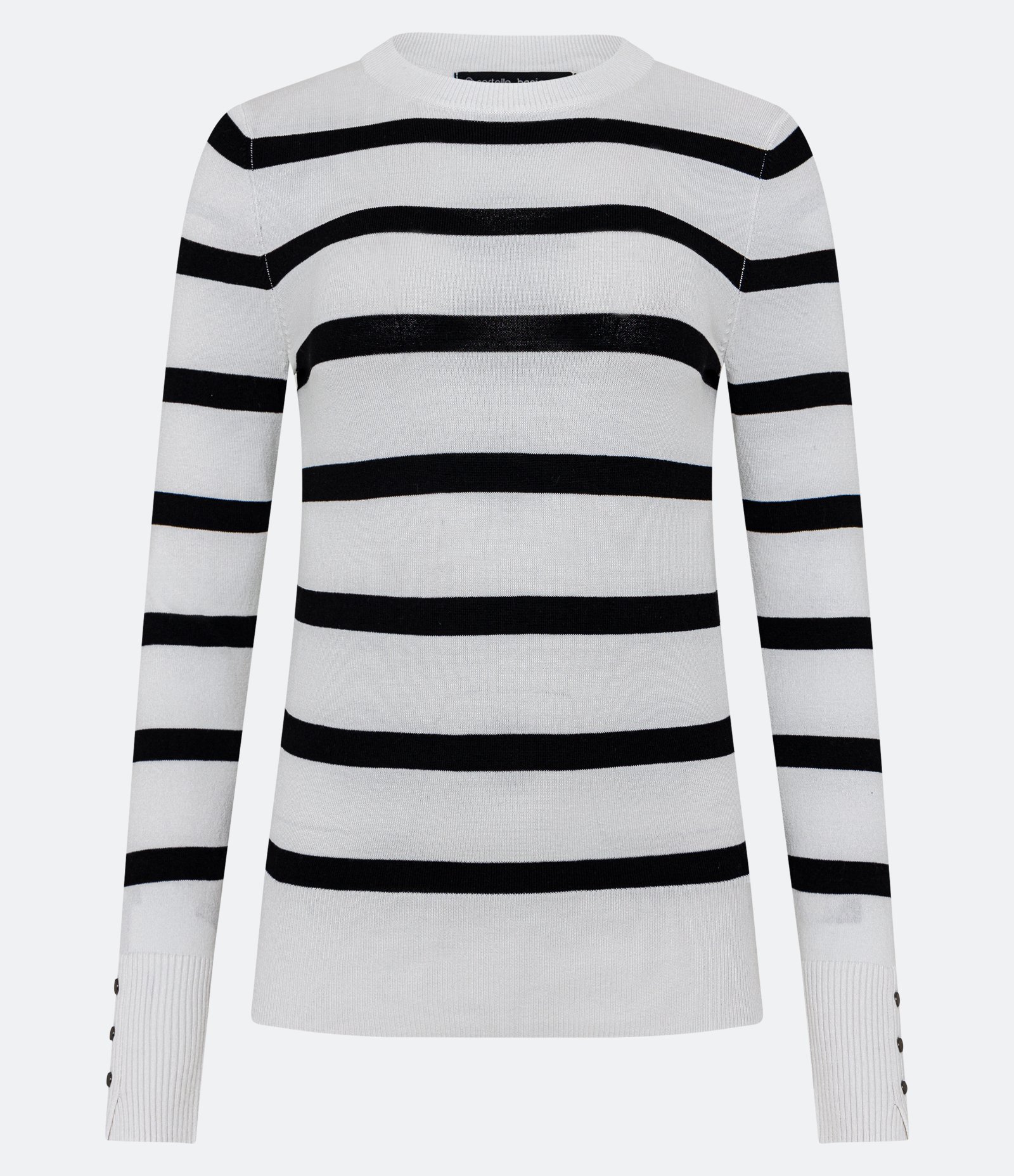 Suéter em Tricô Listrado com Botões na Manga Branco Neve 5