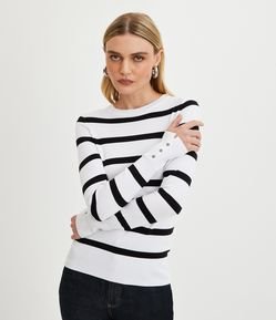Suéter em Tricô Listrado com Botões na Manga