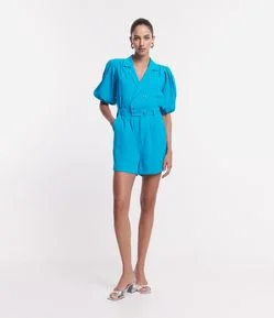 Macaquinho Manga Bufante em Crepe com Botões de Corações