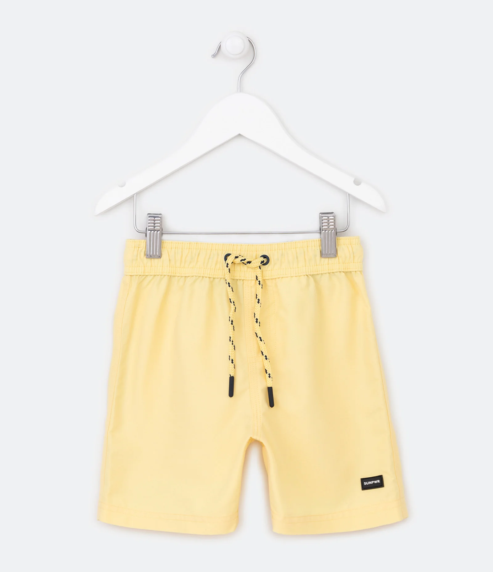 Bermuda de Banho Infantil com Etiqueta Emborrachada - Tam 5 a 14 anos Amarelo Creme 1