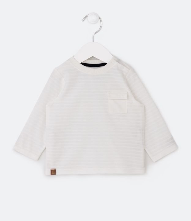 Camiseta Infantil com Textura e Bolsinho Lapela - Tam 3 a 18 meses - Cor: Branco Neve - Tamanho: 3-6M