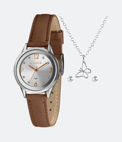 Kit Relógio Lince Analóagico com Pulseira em Couro e Caixa em Metal LRCH164L30 K00AS2NX