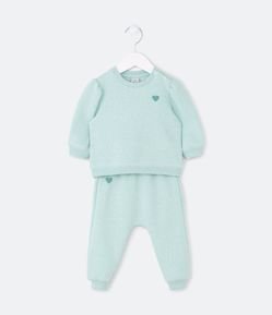 Conjunto Infantil em Moletom com Forro Quentinho e Silk de Coraçãozinho - Tam RN a 18 meses