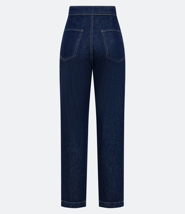 Calça Reta Jeans com Corrente Lateral Azul 6
