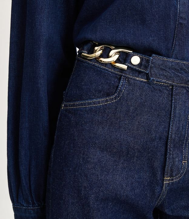 Calça Reta Jeans com Corrente Lateral Azul 4