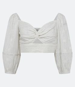Blusa Cropped Ana Ruga com Torcidinho no Busto e Fio Metalizado