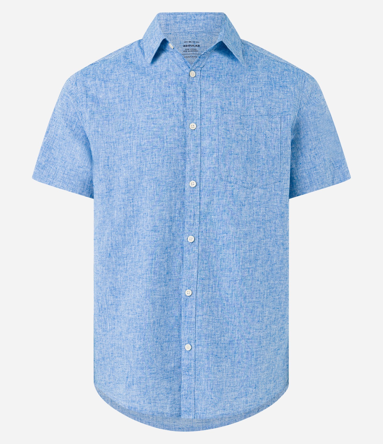 Camisa Comfort Básica em Linho com Bolso Frontal Azul 6