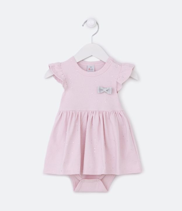 Vestido Body Infantil com Lacinho e Glitter de Coração - Tam 0 a18 meses - Cor: Rosa - Tamanho: 3-6M