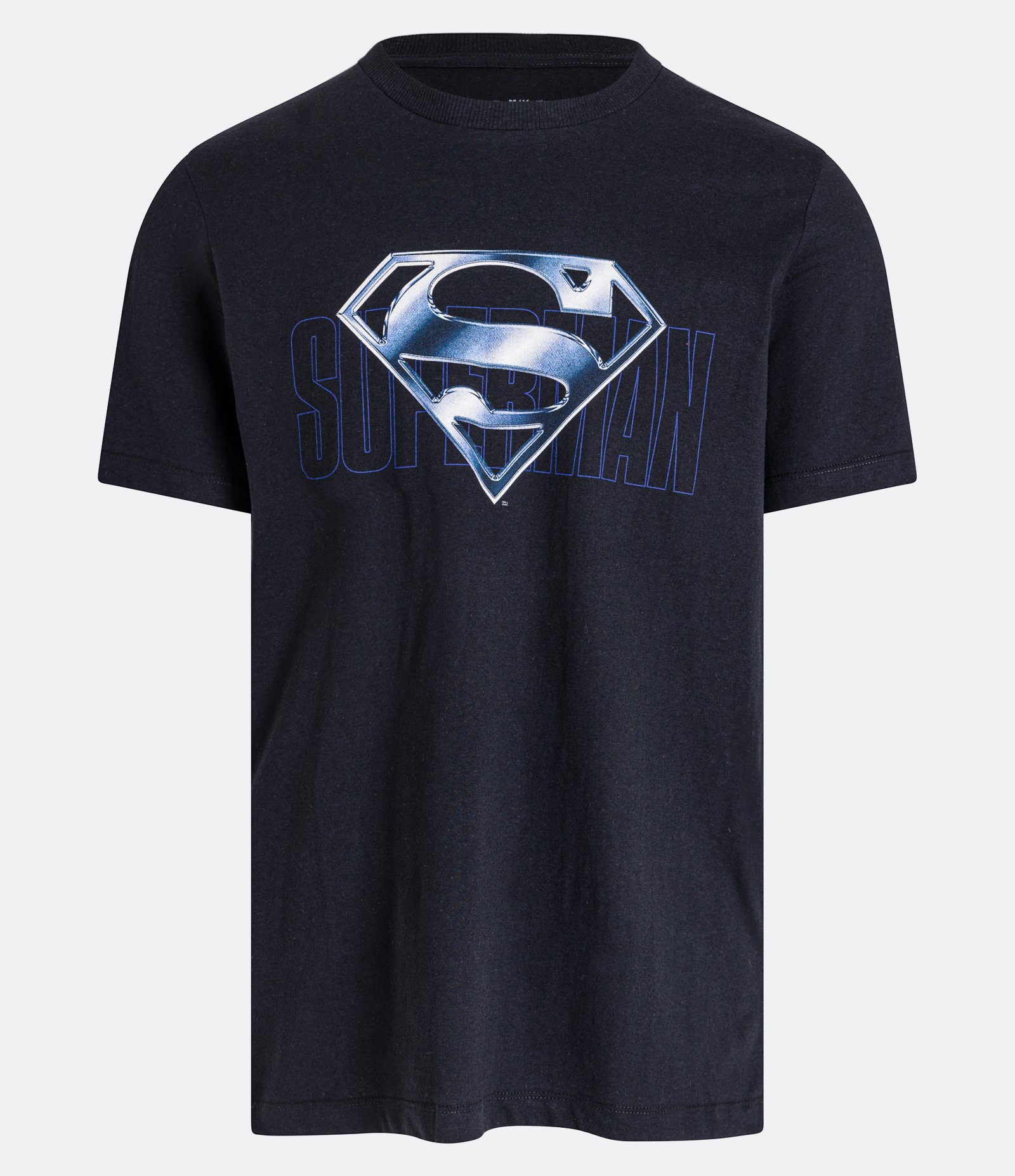Camiseta Regular em Meia Malha com Estampa Escudo Super Man Preto 5