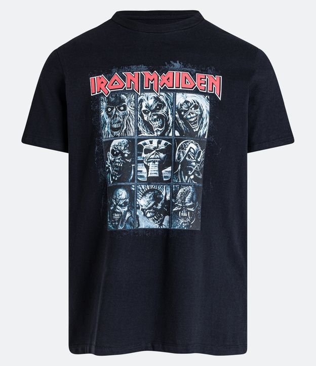 Camiseta Regular em Meia Malha com Estampa Iron Maiden Faces do Eddie Preto 5