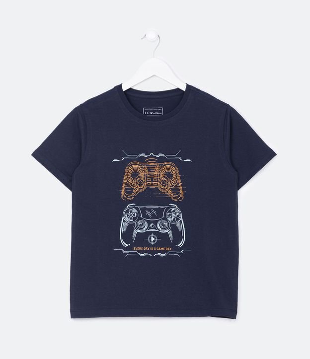 Remera Infantil con Estampado de Control de Videojuegos - Talle 5 a 14 años Azul 1