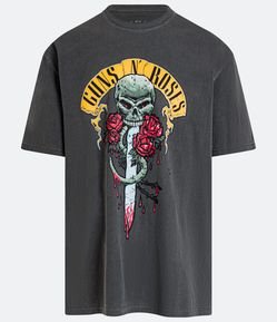 Camiseta Relaxed em Meia Malha com Estampa Faca e Caveira Guns N' Roses