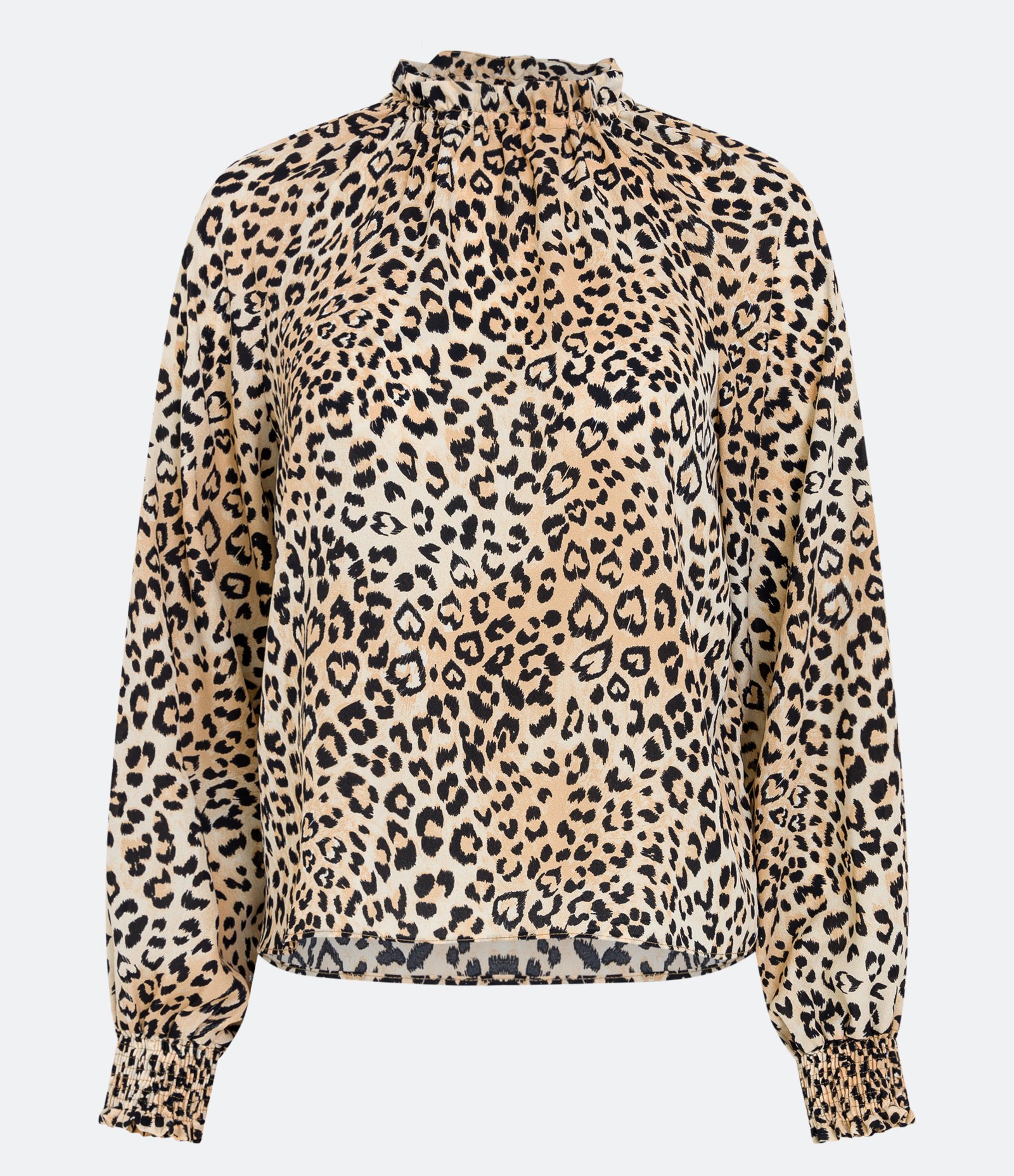 Blusa em Crepe com Gola Alta e Estampa Animal Print Bege 5
