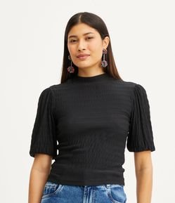 Blusa em Malha Texturizada com Manga Curta Bufante