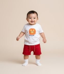 Bermuda Básica Infantil em Sarja com Cordão Bicolor - Tam 0 a 18 meses