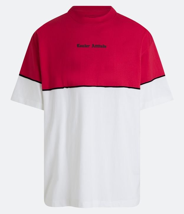 Camiseta Oversized em Meia Malha com Lettering e Recorte Contrastante Vermelho/ Branco 5