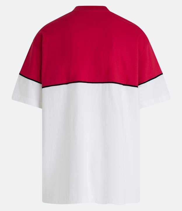 Camiseta Oversized em Meia Malha com Lettering e Recorte Contrastante Vermelho/ Branco 6