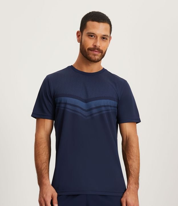 Camiseta Esportiva com Estampa Delta Pontilhado e Manga Curta Azul 1