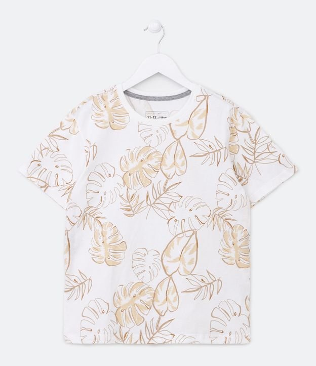Camiseta Infantil com Estampa de Pequenas Folhas - Tam 5 a 14 Anos Branco 1
