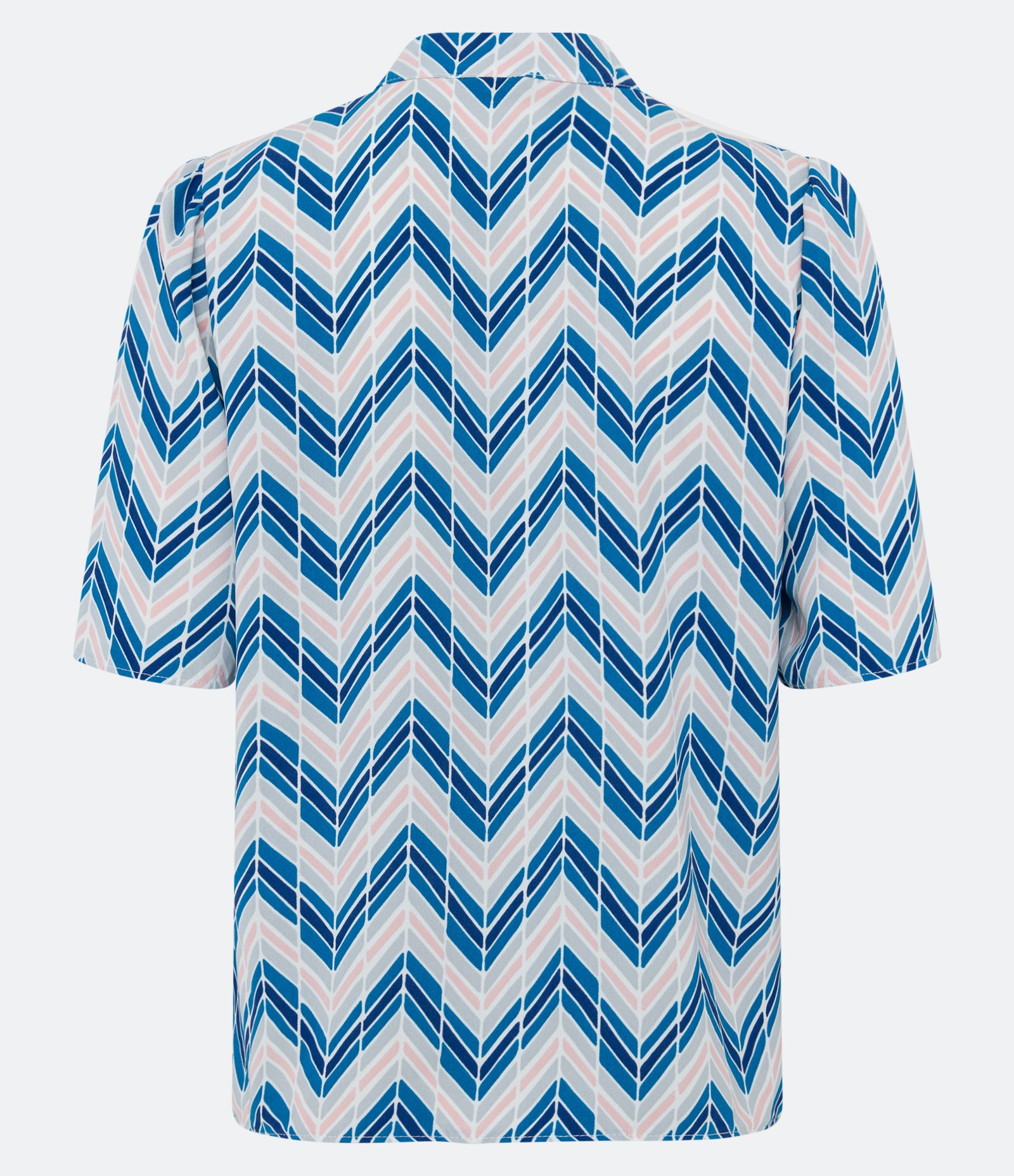 Blusa em Crepe com Manga Curta Bufante e Amarração no Decote Azul 2