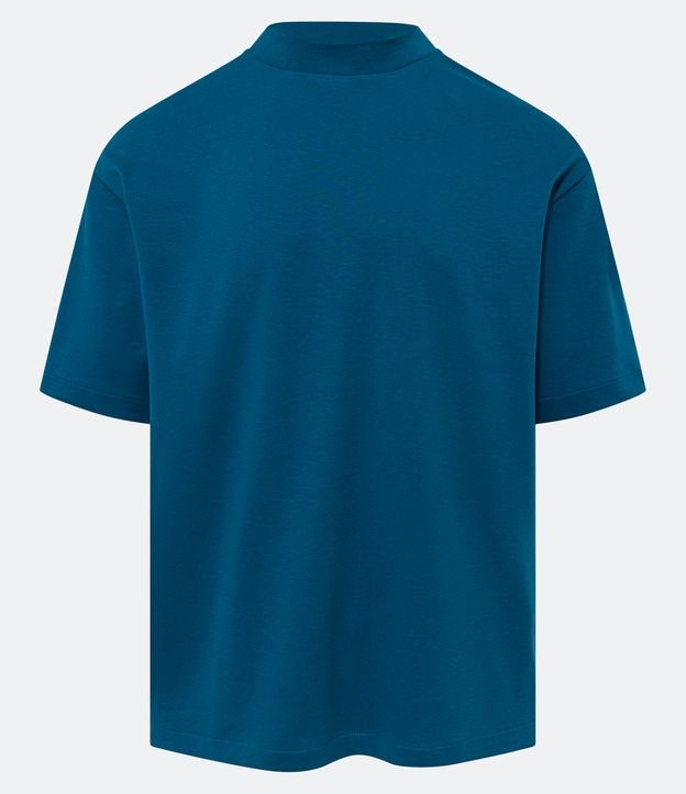 Camiseta Boxy em Algodão com Gola Média e Manga Curta Azul Médio 7
