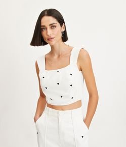 Blusa Cropped em Sarja com Corações