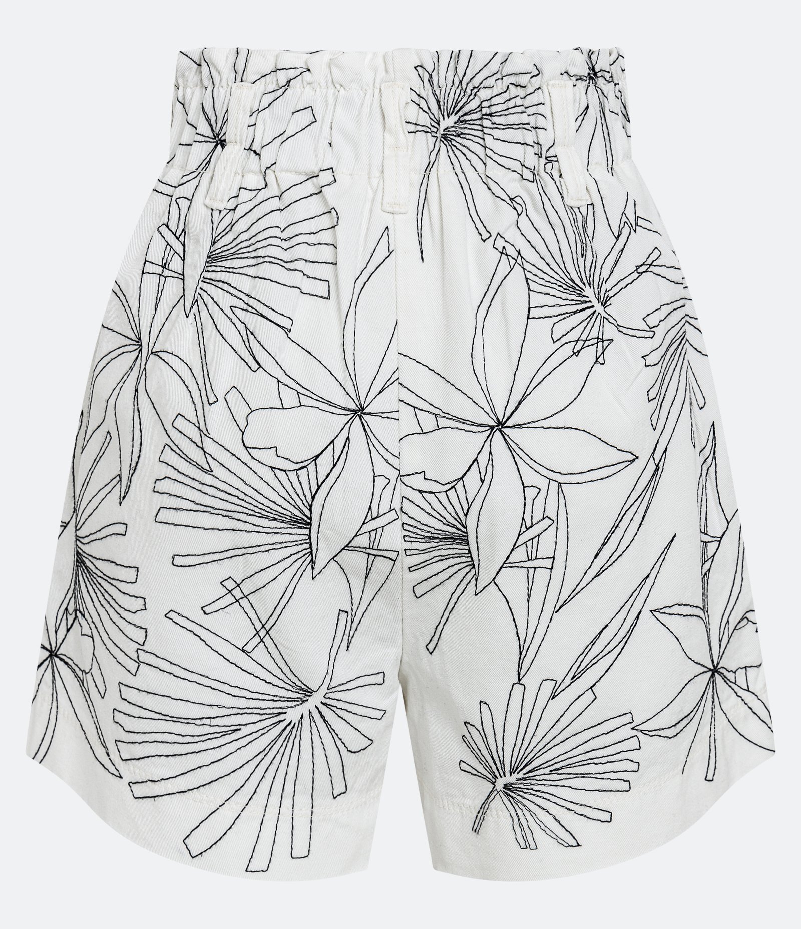 Short Curto em Sarja com Bordado de Folhagem Branco 2