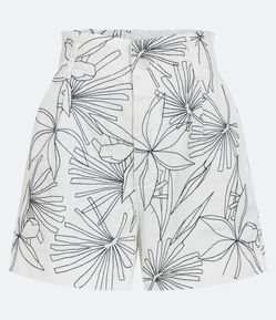 Short Curto em Sarja com Bordado de Folhagem