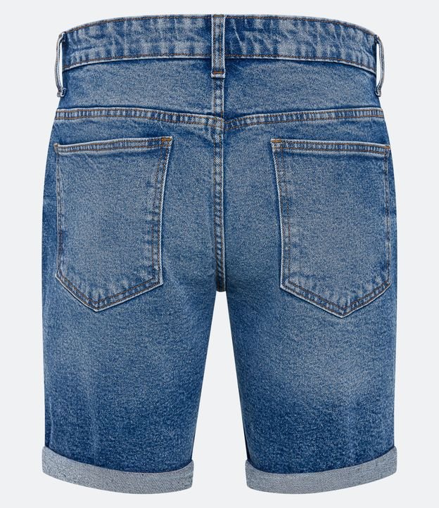 Bermuda Skinny Jeans Puídos e Barra Dobrada Azul 6