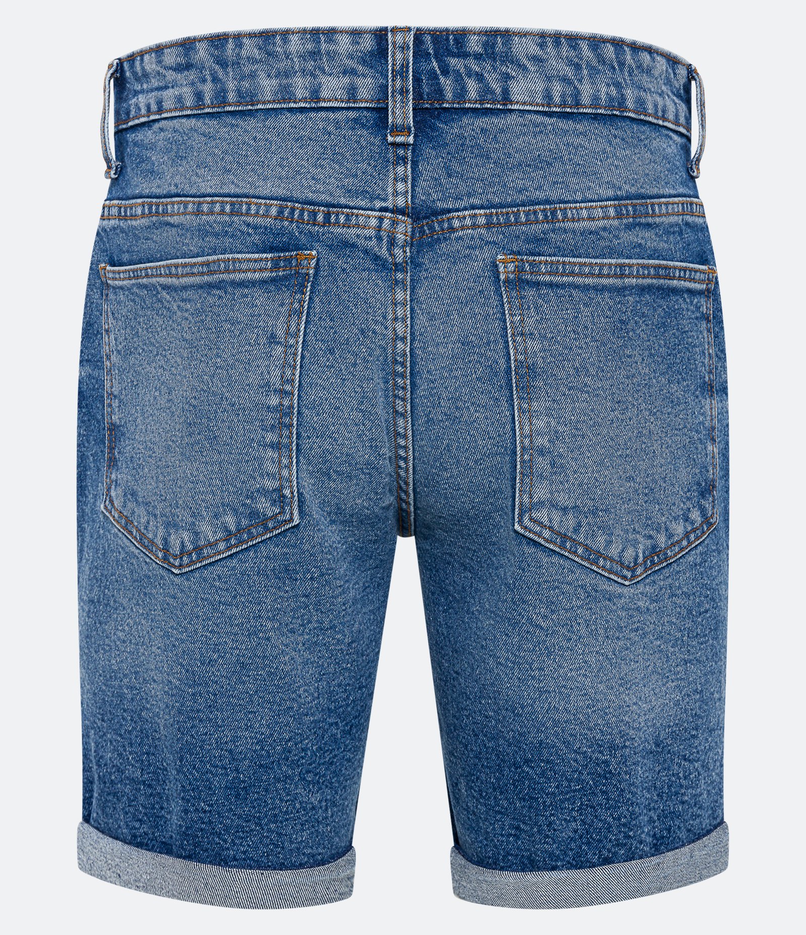 Bermuda Skinny Jeans Puídos e Barra Dobrada Azul 2