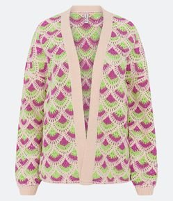 Cardigan em Tricô com Ponto Crochê de Conchas Coloridas