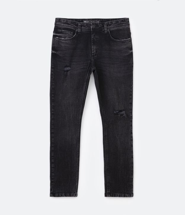 Calça Skinny Jeans com Mini Puídos Preto 5
