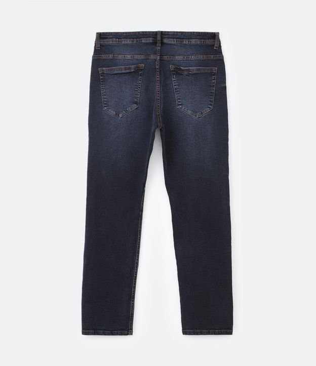 Calça Slim Jeans com Bolsos e Pesponto Contrastante Azul Escuro 6