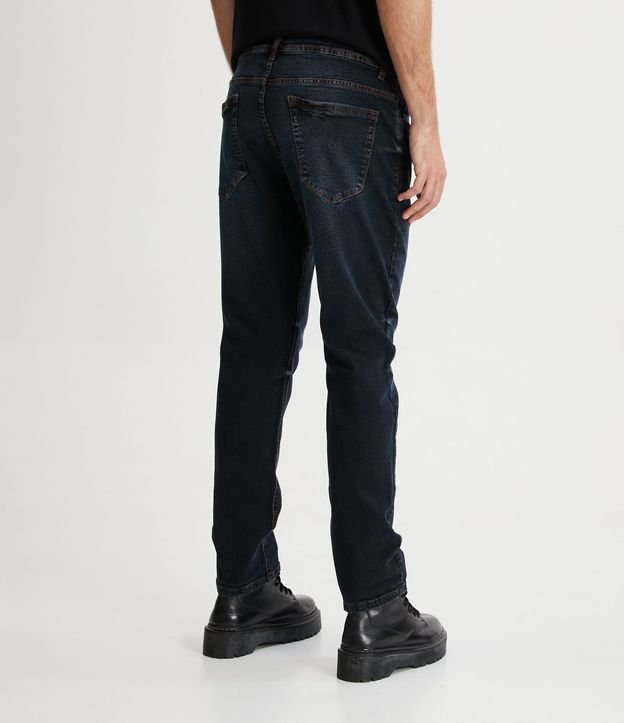 Calça Slim Jeans com Bolsos e Pesponto Contrastante Azul Escuro 3