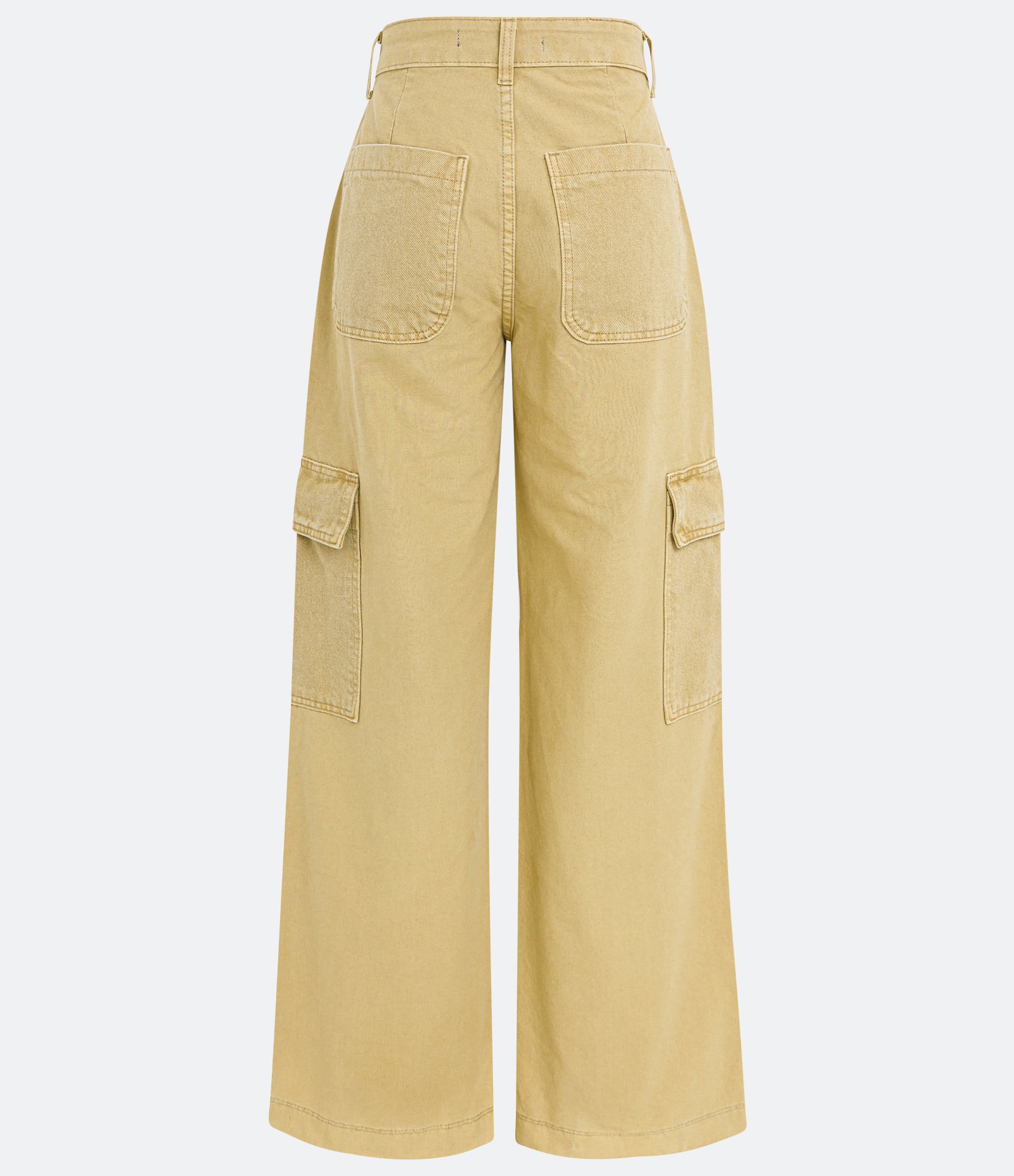 Calça Wide Leg Cintura Alta em Sarja com Bolsos Cargo Amarelo Mostarda 6