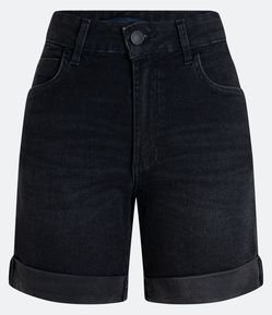 Bermuda Jeans com Elastano e Barra Dobrada