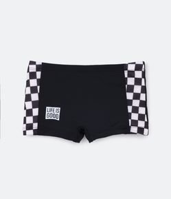Sunga Boxer Infantil com Estampa Lateral Xadrez - Tam 5 ao 14 anos