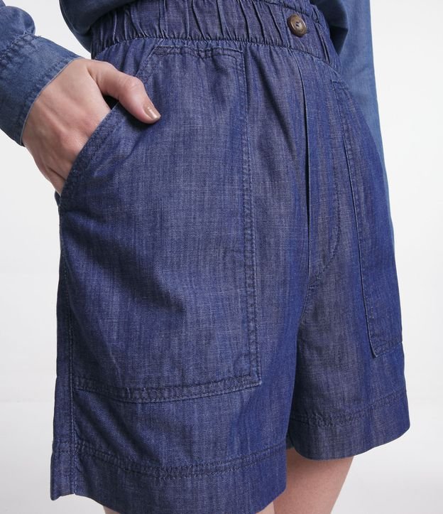 Bermuda em Jeans com Elástico no Cós e Bolsos Azul 4