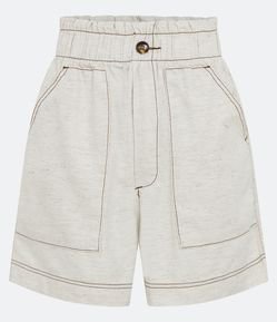 Bermuda em Sarja com Elástico no Cós e Costura Aparente