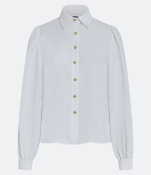Camisa en Crepé con Mangas Abullonadas y Botones de Escudo Blanco 5