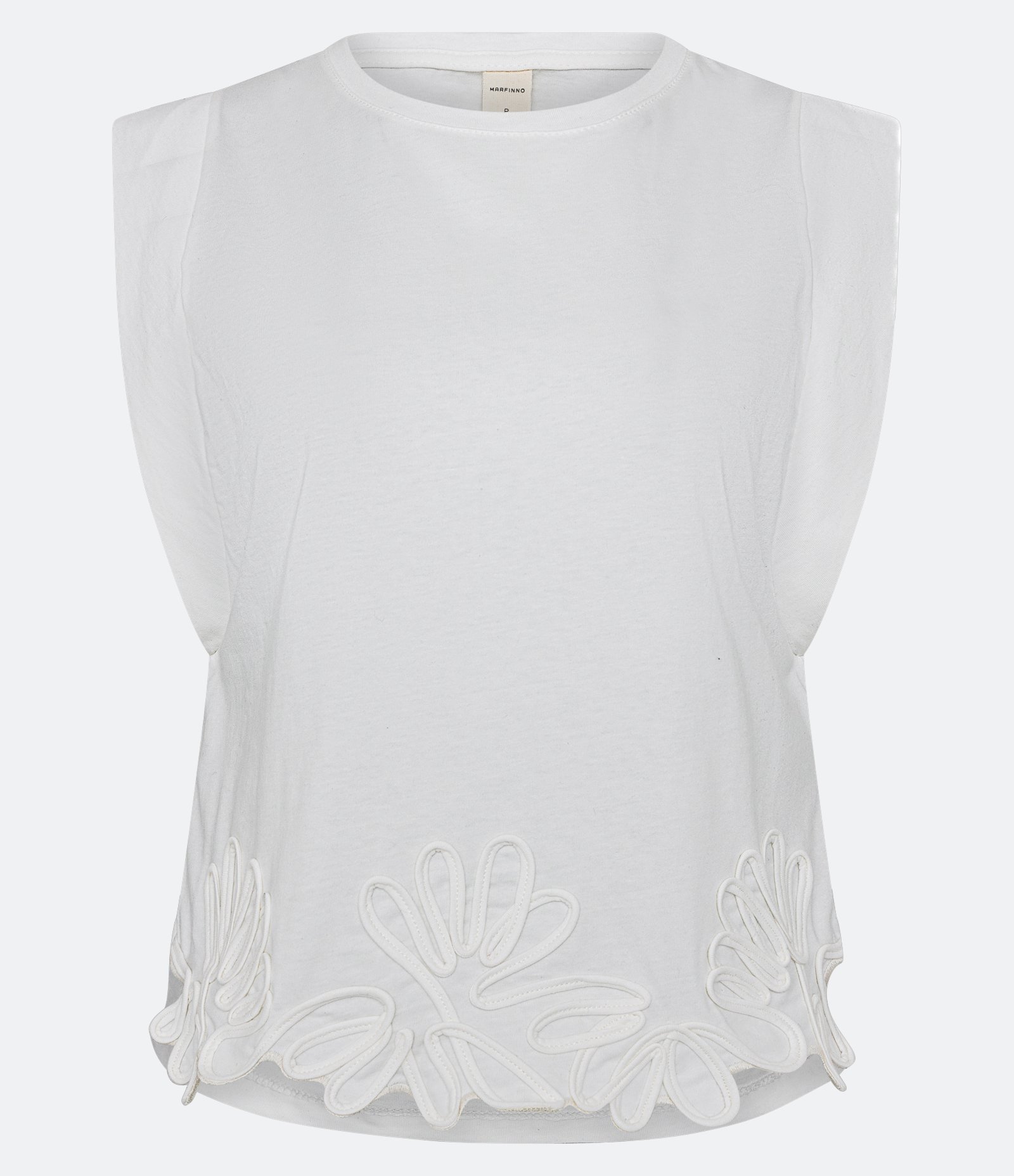 Blusa Sem Manga em Meia Malha com Flores Bordadas na Barra Off White 1