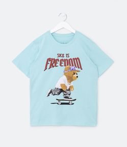 Camiseta Infantil Estampa Urso de Skate - Tam 5 a 14 Anos