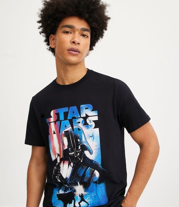 Camiseta Regular em Meia Malha com Estampa Darth Vader Preto 4