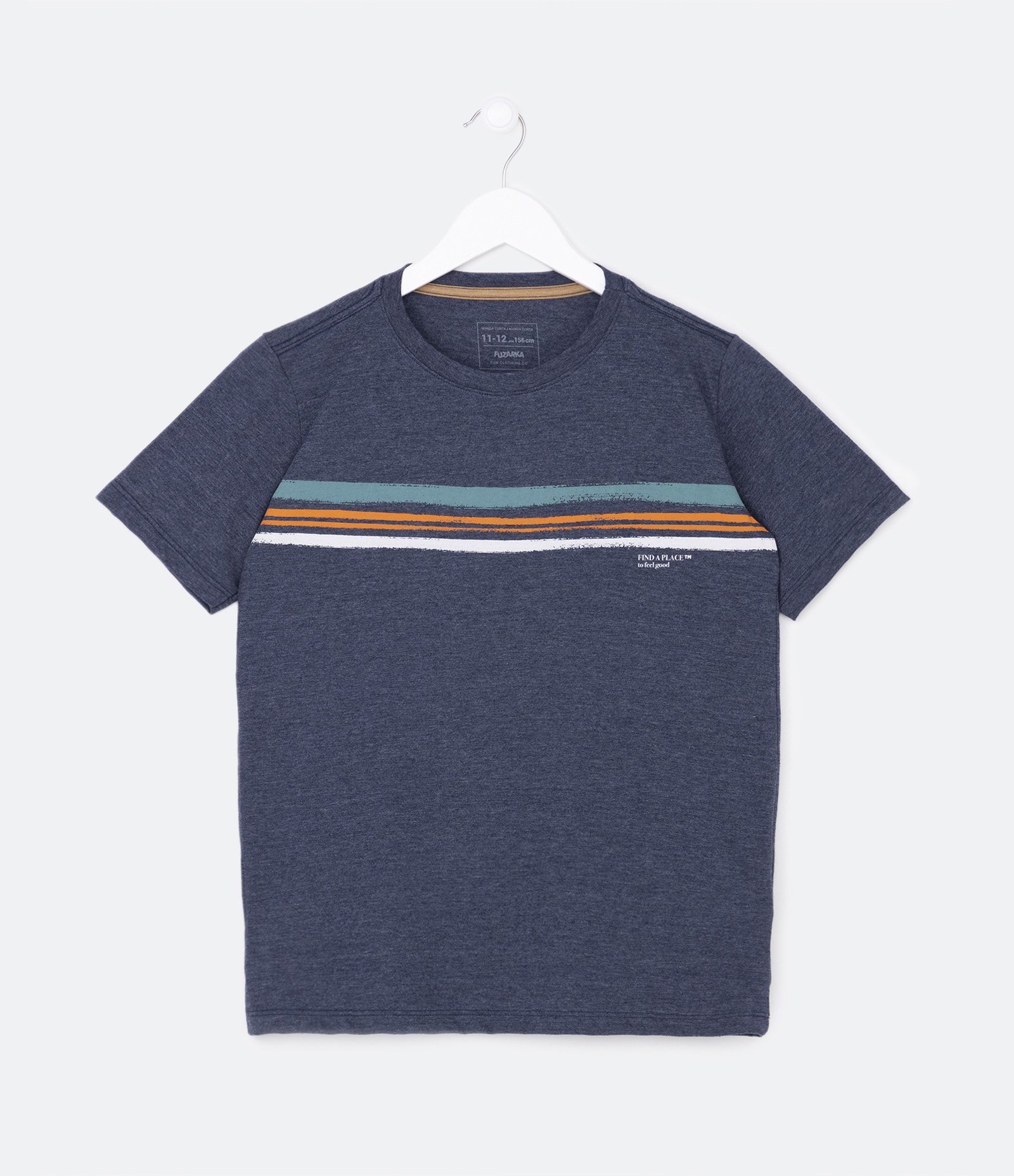Camiseta Infantil com Listras Coloridas no Peito - Tam 5 a 14 Anos Azul 1