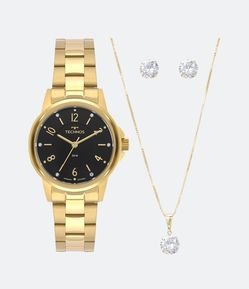 Kit Relógio Technos Feminino Analógico com Pulseira e Caixa em Aço 2035MTP K1P