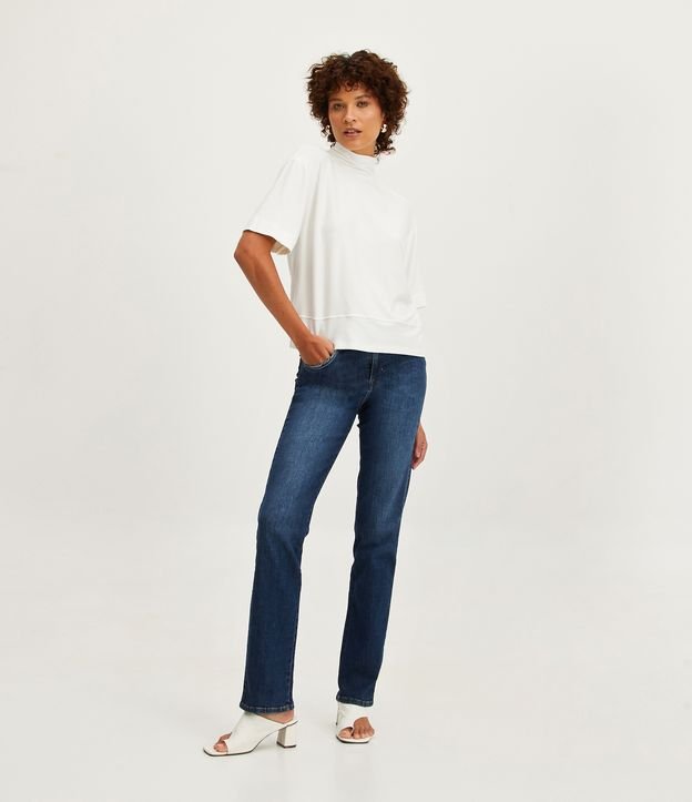 Calça Reta Jeans com Cintura Média Azul 2