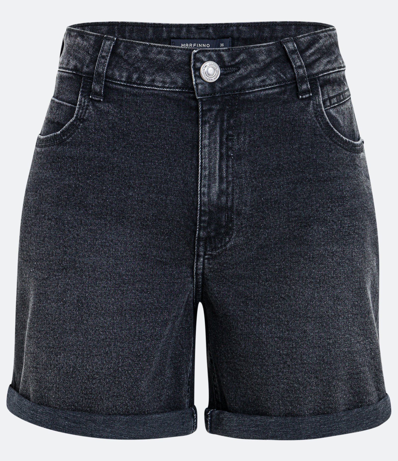 Short Jeans Estonado com Barra Dobrada Preto 5