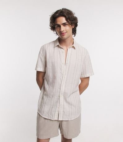 Camisa Regular em Tricô com Textura e Estampa de Listras Rústicas Menor preço em Camisa Regular em Tricô com Textura e Estampa de Listras Rústicas