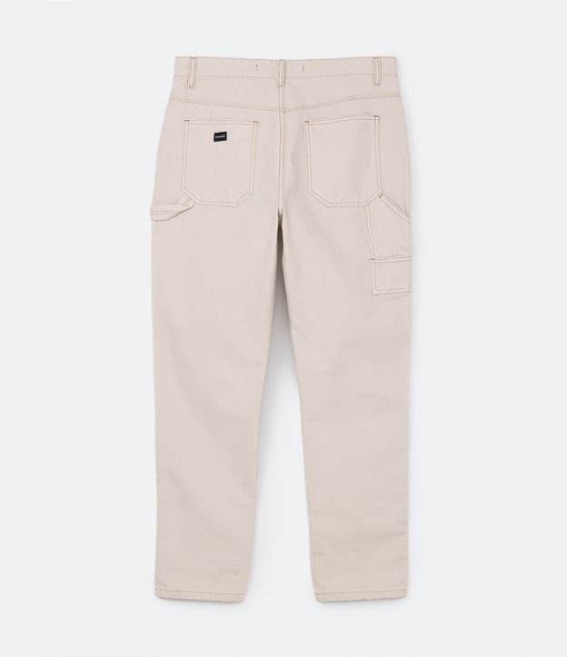 Calça Carpenter Jeans com Bolso e Alça Lateral Bege 7